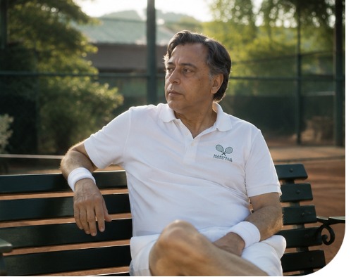 Etzaz “ET” Azim resting courtside on a club bench