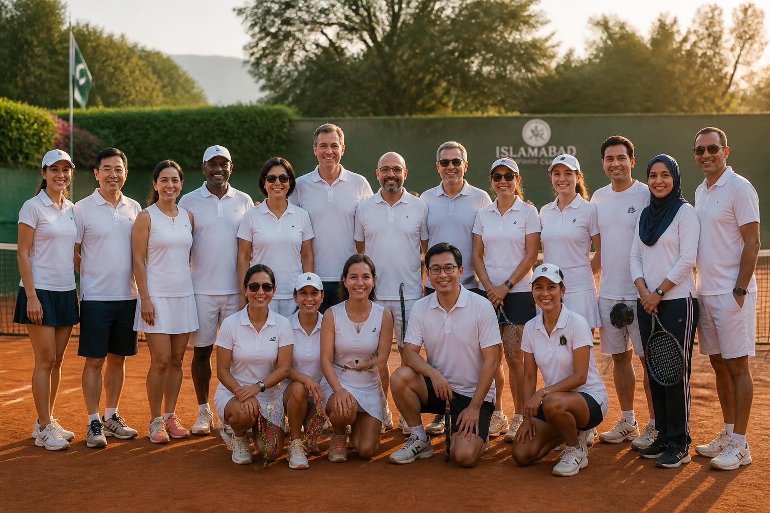 Members of Margalla Tennis Club gathered courtside after a club day